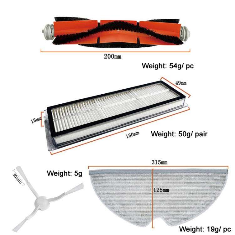 7pcs /Set For Xiaomi 1C / 2C Sweeping Robot Accessories Main Side Brush Hepa Filter Mop Rag