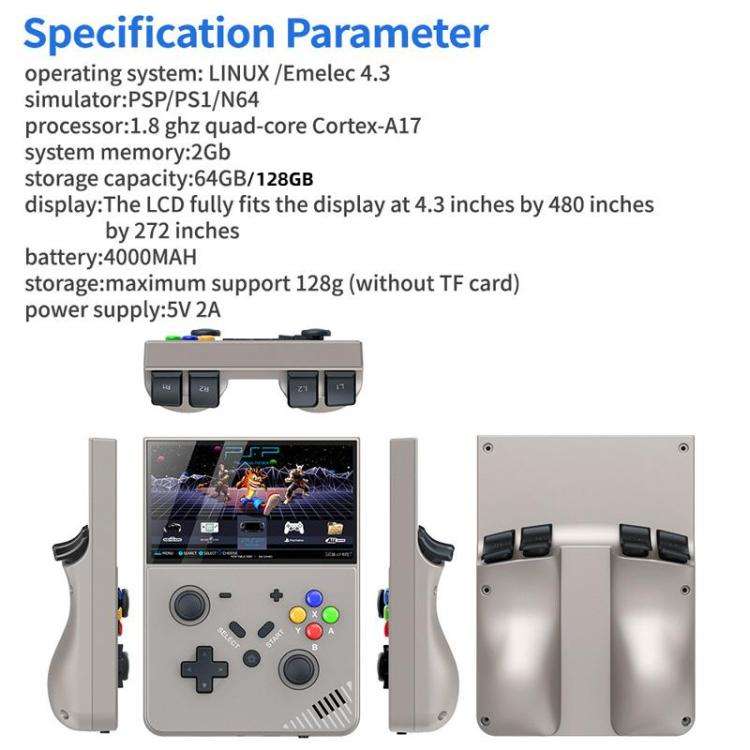 R43 Pro Handheld Game Console 4K HD 4.3-Inch Screen Home Portable Video Game Player, Spec: Black 64G
