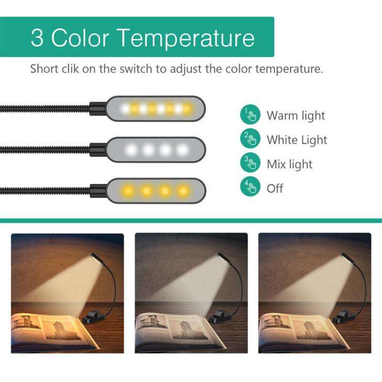 Hose Clip Book Light Night Reading Lamp Adjustable Brightness USB Rechargeable Book Clip Lights(1...