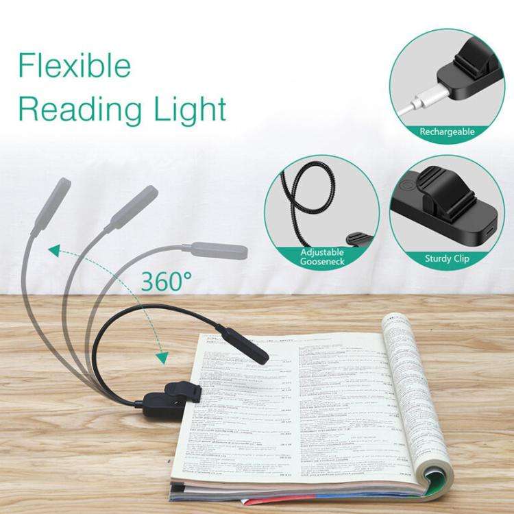 Hose Clip Book Light Night Reading Lamp Adjustable Brightness USB Rechargeable Book Clip Lights(1...