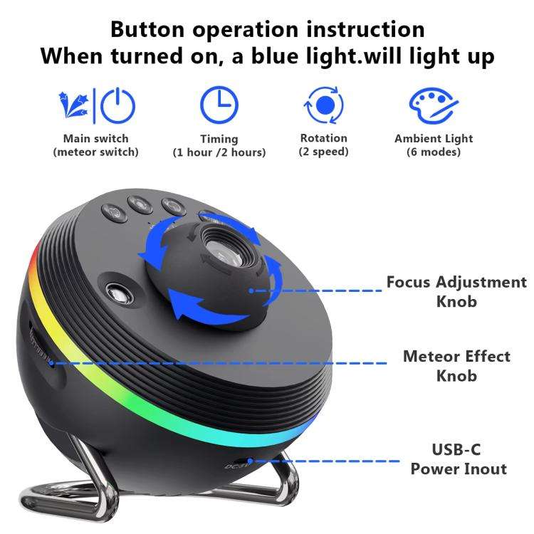 USB Plug-in Space Ball HD Galaxy Projector Lamp Dynamic Meteor Starry Sky Atmosphere Light(Black)