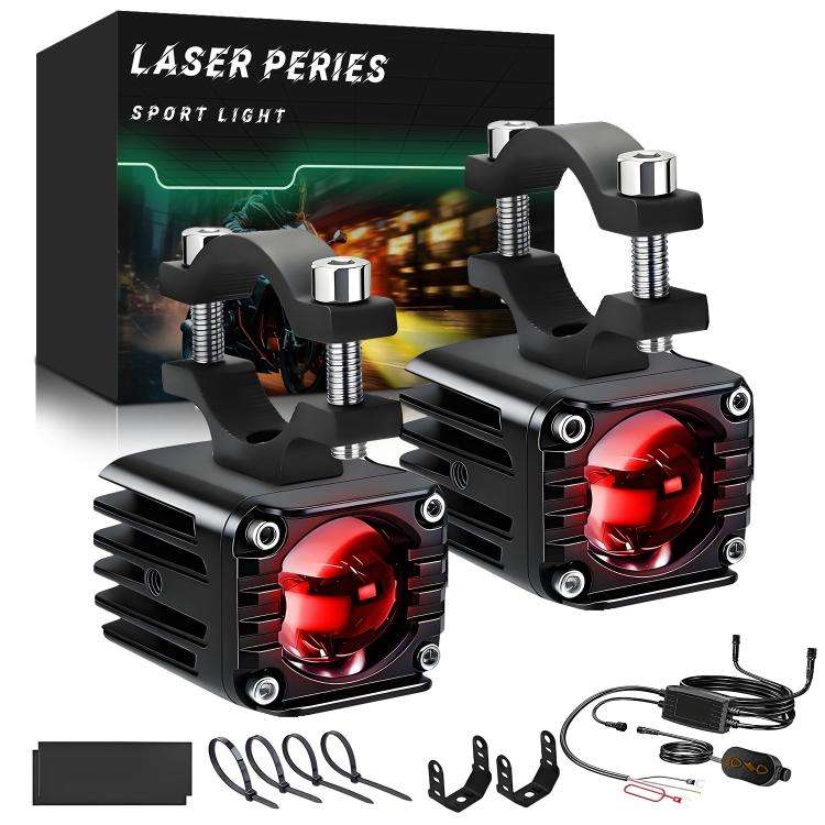40W Motorcycle Wired Switch Integrated Waterproof Demon Eye Spotlight(Red Light)