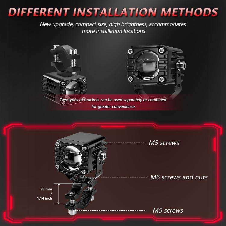 40W Motorcycle Wired Switch Integrated Waterproof Demon Eye Spotlight(Red Light)