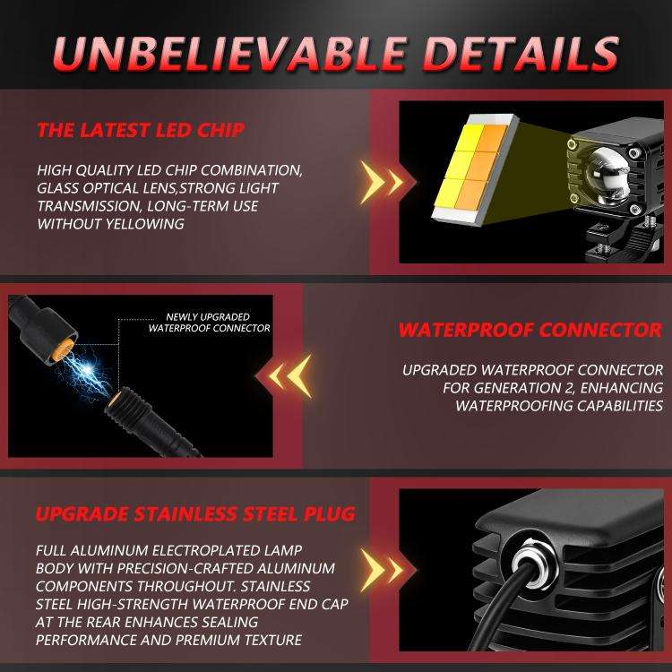 40W Motorcycle Wired Switch Integrated Waterproof Demon Eye Spotlight(Red Light)