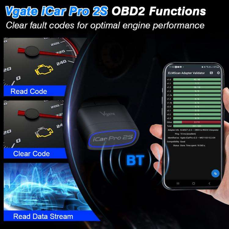 Vgate 3m bps Bluetooth Wireless Wake-up Diagnostic Instrument(iCar Pro 2S)