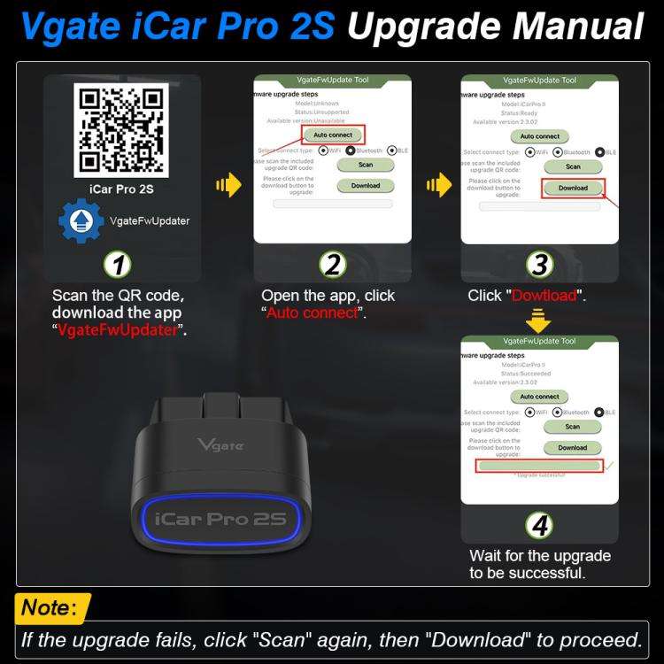 Vgate 3m bps Bluetooth Wireless Wake-up Diagnostic Instrument(iCar Pro 2S)