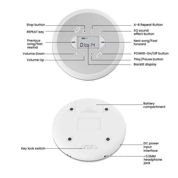 Kecag Mini Portable CD Player Walkman Study and Repeat Retro MP3 Music CD Player(KC-707)