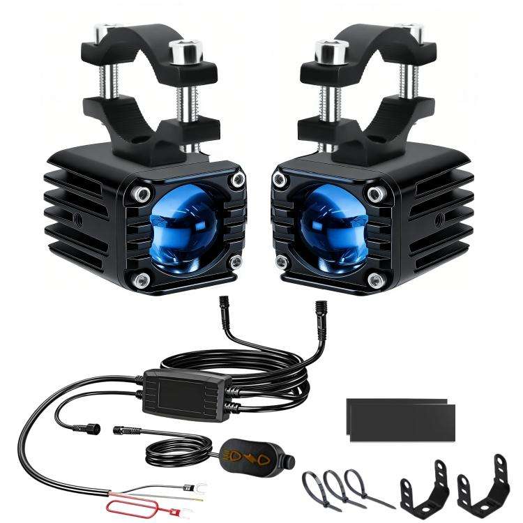 40W Motorcycle Wired Switch Integrated Waterproof Demon Eye Spotlight(Blue Light)