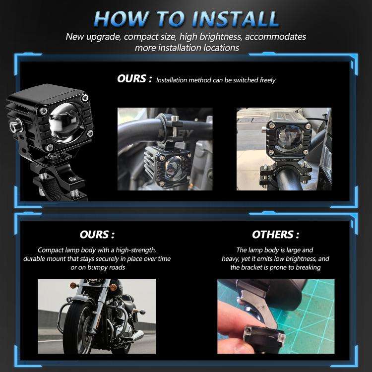 40W Motorcycle Wired Switch Integrated Waterproof Demon Eye Spotlight(Blue Light)