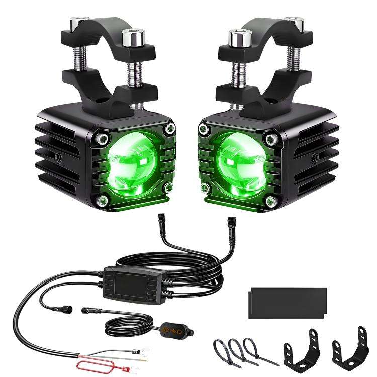 40W Motorcycle Wired Switch Integrated Waterproof Demon Eye Spotlight(Green Light)
