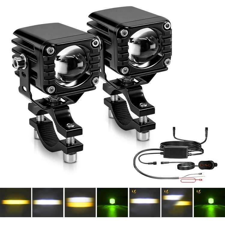 40W Motorcycle Wired Switch Integrated Waterproof Demon Eye Spotlight(Green Light)