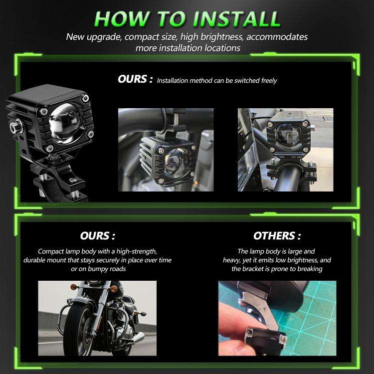 40W Motorcycle Wired Switch Integrated Waterproof Demon Eye Spotlight(Green Light)