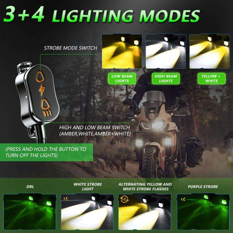 40W Motorcycle Wired Switch Integrated Waterproof Demon Eye Spotlight(Green Light)