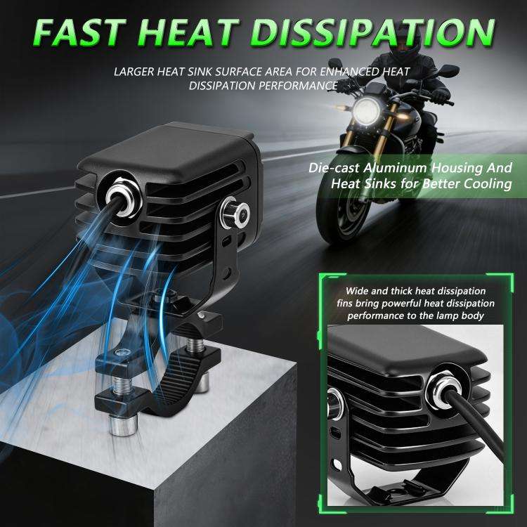 40W Motorcycle Wired Switch Integrated Waterproof Demon Eye Spotlight(Green Light)