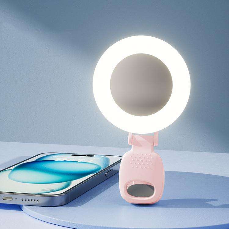 Clip-On Selfie Ring Light with Mirror Rechargeable Portable Makeup Light 3 Adjustable Color Tempe...