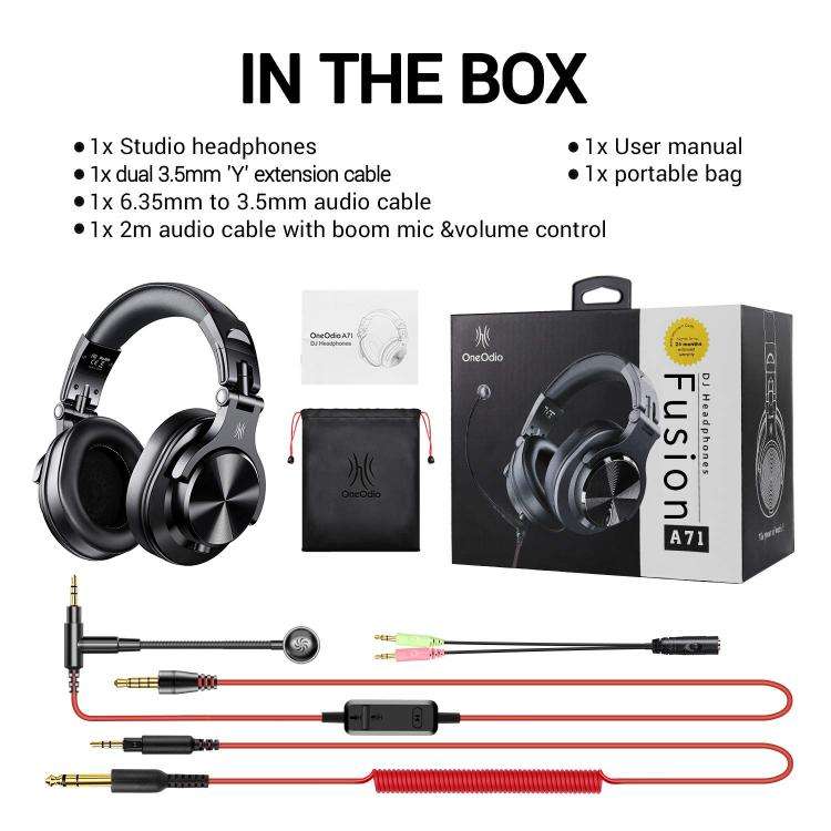 OneOdio A71M Headset Wired DJ Disc Monitor Headphones With Mic Computer Headphone(Black)