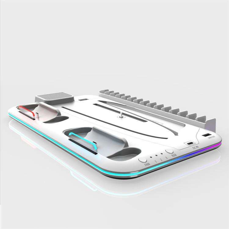 For PS5 Slim / Pro Multi-functional Cooling Stand with Controller Charging Station & Game Disc St...
