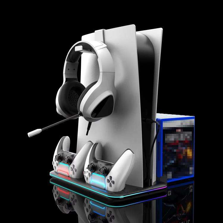 For PS5 Slim / Pro Multi-functional Cooling Stand with Controller Charging Station & Game Disc St...