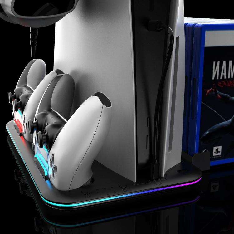 For PS5 Slim / Pro Multi-functional Cooling Stand with Controller Charging Station & Game Disc St...