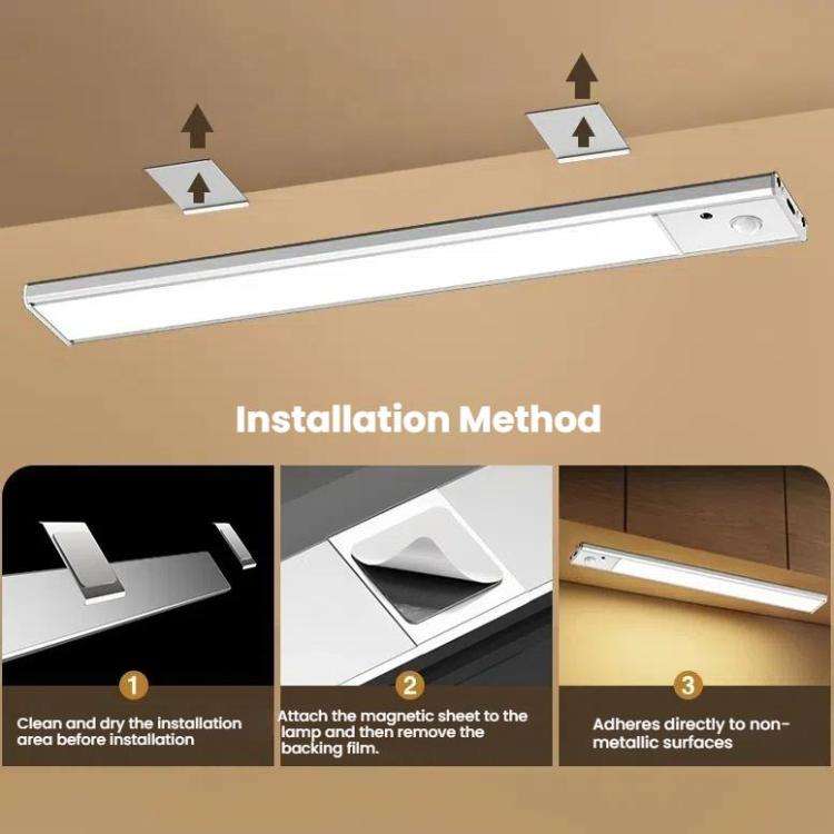 60cm Rechargeable Motion Sensor Light Bar Cabinet Wardrobe Lamp With Remote Control Silver