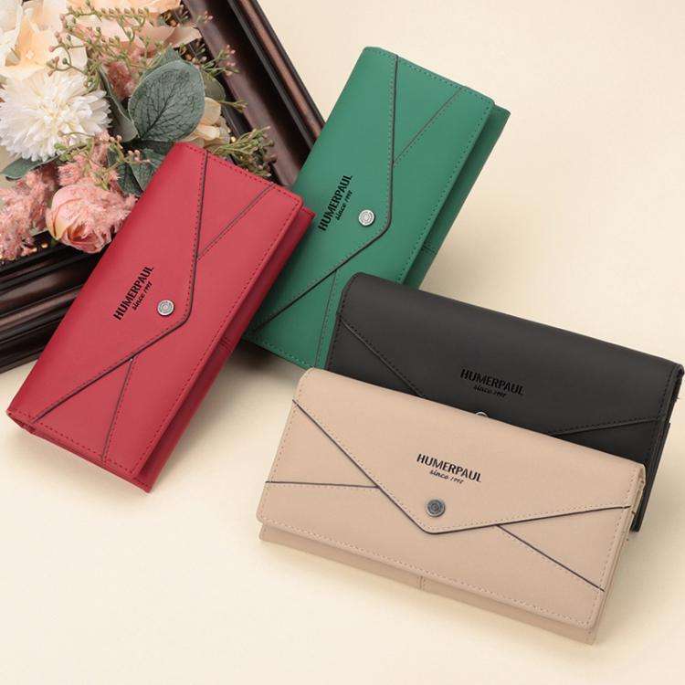 HUMERPAUL BP998 Women Leather Long Wallet RFID Multi-Card Holder Clutch Bag(Black)