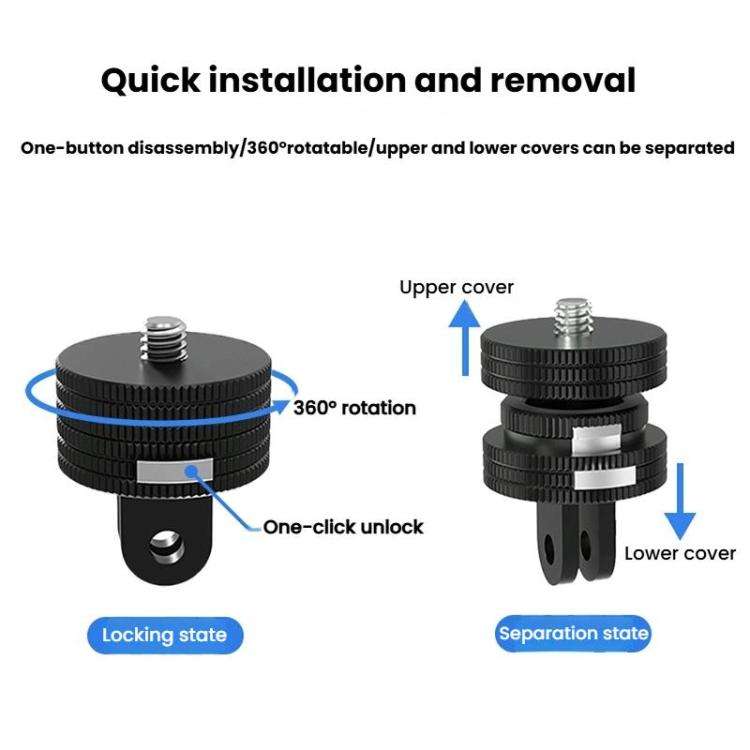 TFSM103 1/4 Female To 2-page Card Slot Action Camera Quick Release Adapter Tripod Accessories