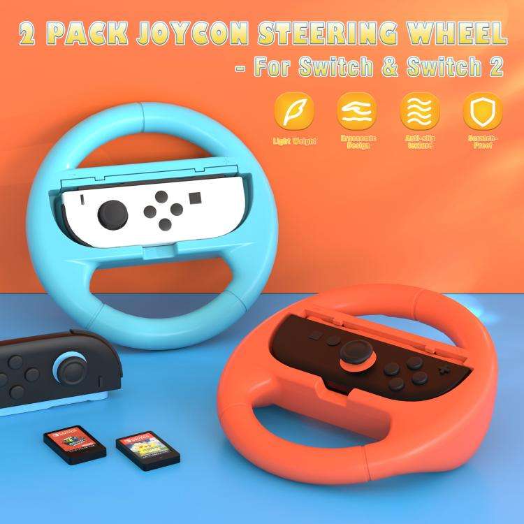 2pcs /Pack Steering Wheel Grip for Nintendo Switch 2/Switch Joy-Con Controllers(Red Green)