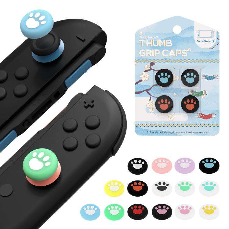 For Nintendo Switch 2 Joy-Con 2pairs Claw-Print Silicone Thumb Grip Caps Button Covers(Black Whit...