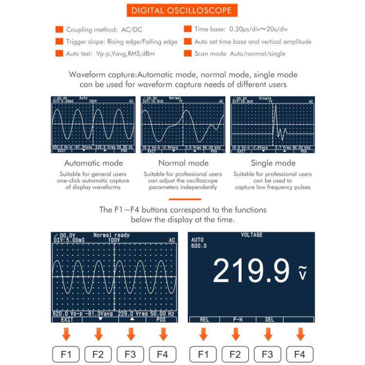 TOOLTOP ET827 Oscilloscope Multimeter 200Msps Sampling Rate 40MHz Oscilloscope + Multimeter 2 In 1