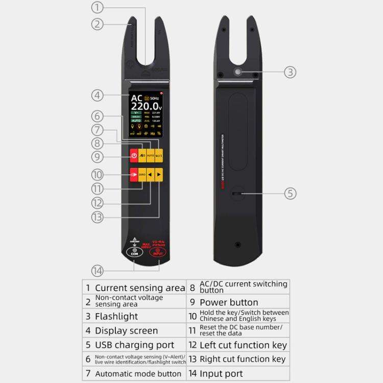 BSIDE U5 600A Intelligent High-Precision Clamp Meter U-Type Multimeter