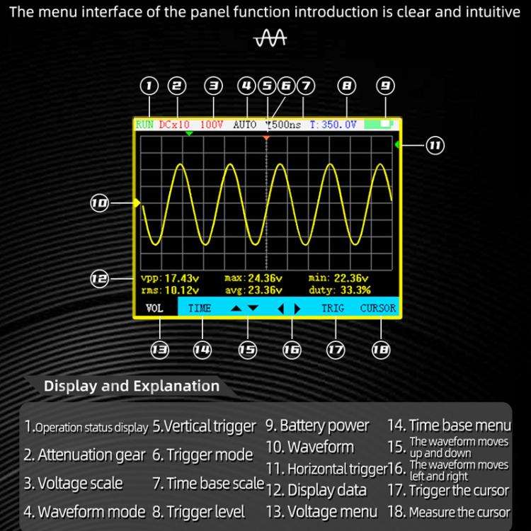 BSIDE OT4 Miniature Oscilloscope Signal Generator Rechargeable Handheld Color Screen 50MHz Oscill...
