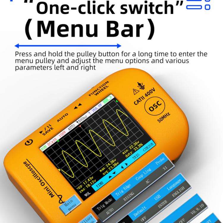 BSIDE OT4 Miniature Oscilloscope Signal Generator Rechargeable Handheld Color Screen 50MHz Oscill...