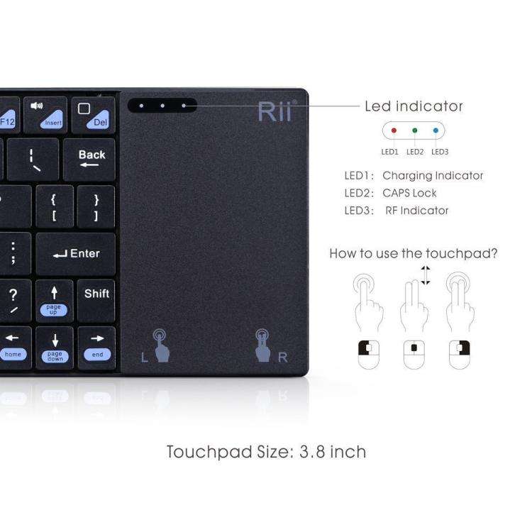 Rii K12+ Office Computer Notebook Silent 2.4GHz Wireless Mini Keyboard(Black)