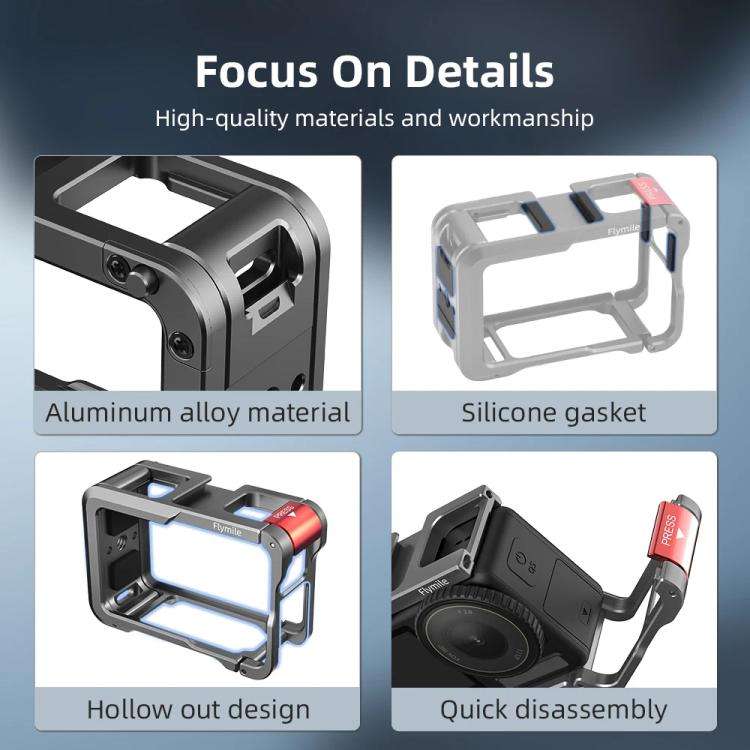 For DJI Action 5 Pro/Action 4/Action 3 Flymile Aluminum Alloy Camera Cage Protective Metal Frame(...