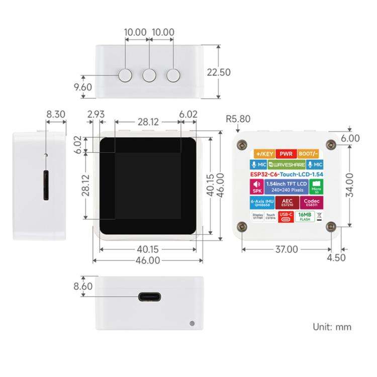 Waveshare ESP32-C6 1.54-Inch LCD Development Board 240×240 Resolution Supports Dual Microphones,...