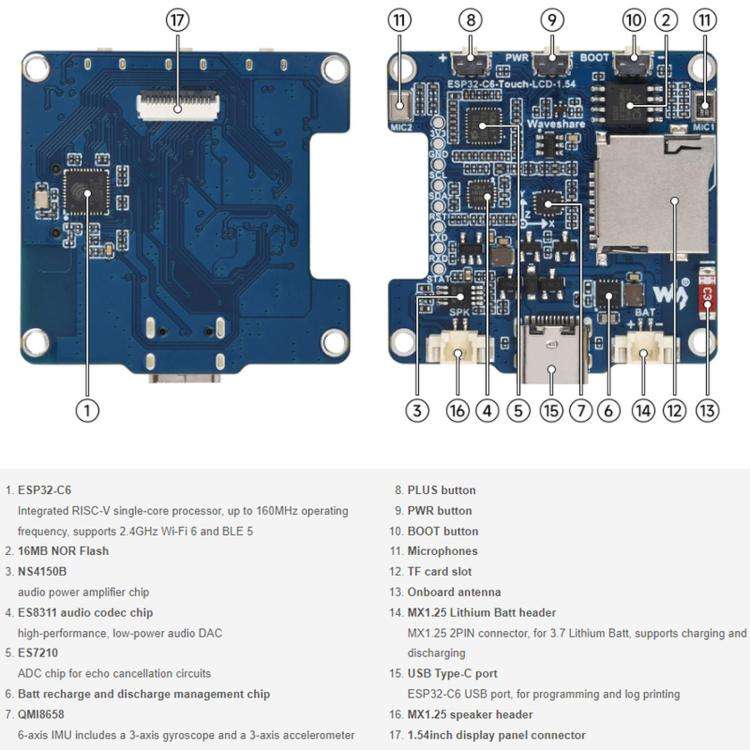 Waveshare ESP32-C6 1.54-Inch LCD Development Board 240×240 Resolution Supports Dual Microphones,...