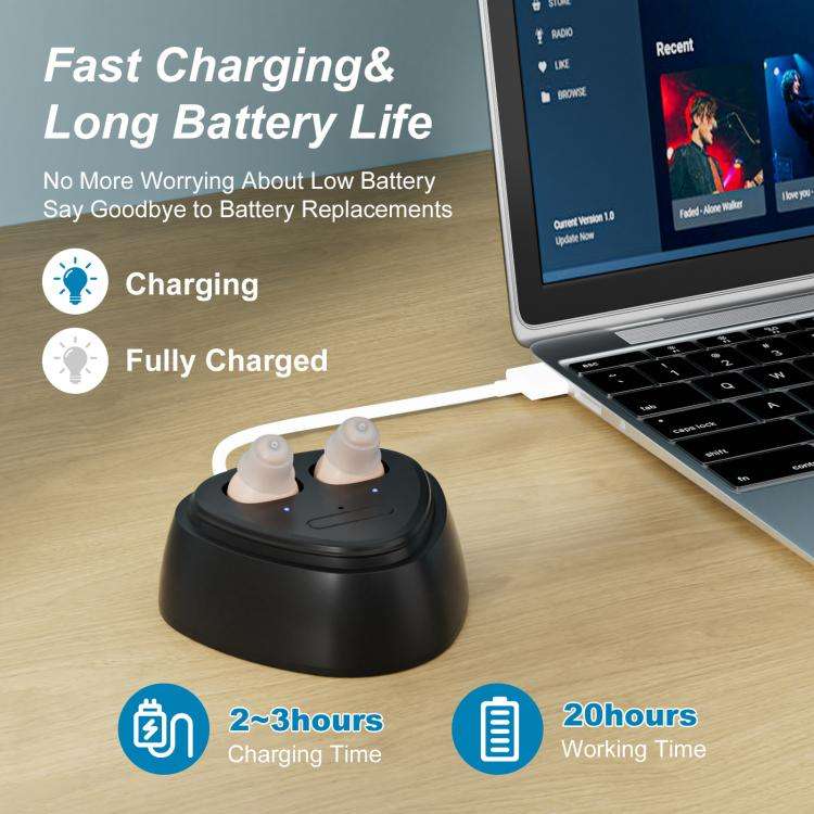 Ultra-Compact In-Ear Invisible Hearing Amplifier With Charging Case For Elderly(Skin Color +White...