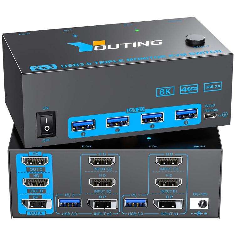YOUTING YT-203HD 2 In 3 Out KVM USB3.0 Switch US Plug