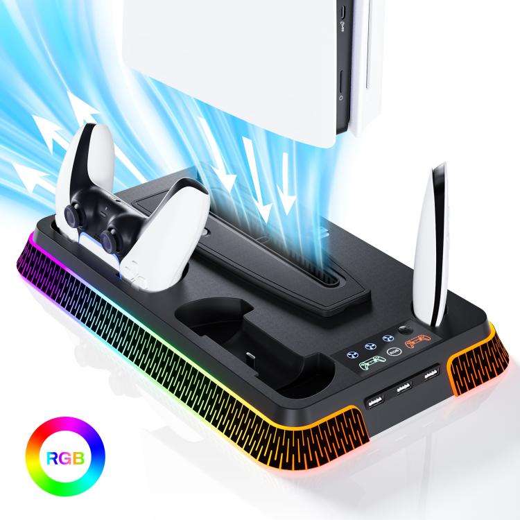 For PS5 Pro / PS5 Slim / PS5 Multifunctional Cooling Base With Dual Handle Charging Dock, Style: ...