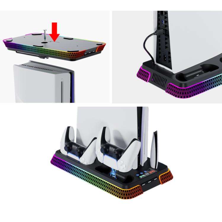 For PS5 Pro / PS5 Slim / PS5 Multifunctional Cooling Base With Dual Handle Charging Dock, Style: ...
