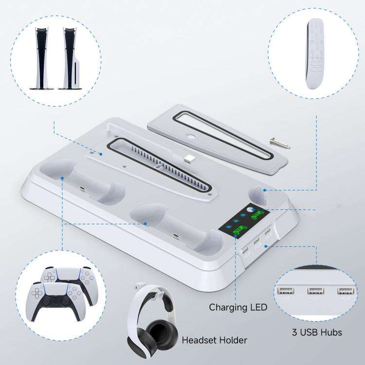 For PS5 Pro / PS5 Slim / PS5 Multifunctional Cooling Base With Dual Handle Charging Dock, Style: ...