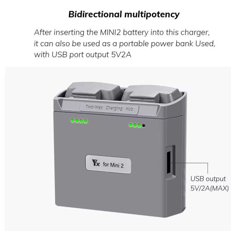 For DJI Mini 2 SE/Mini 2/Mini 4K YX Charger 2-way Battery Charging Hub(Gray)