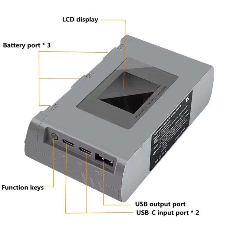 For DJI Mini 2 SE/Mini 2/Mini 4K YX 3-way Battery Charging Hub With Color Screen(Gray)