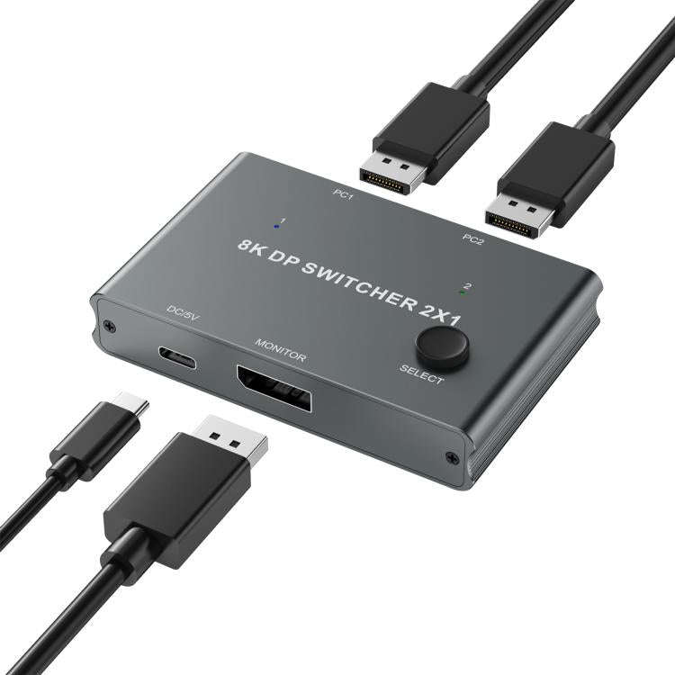 DP201 2 In 1 Out DisplayPort Switch 8K 30Hz HD Splitter For Computer Screen