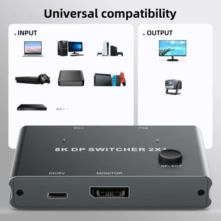 DP301 3 In 1 Out DisplayPort Switch 8K 30Hz HD Splitter For Computer Screen