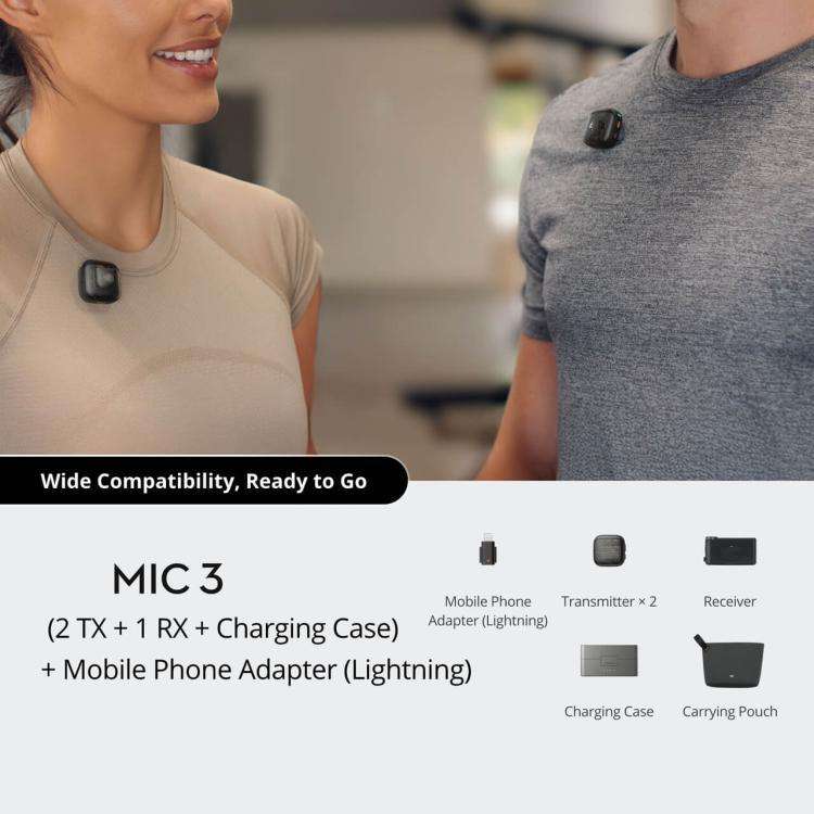 Original  2 TX + 1 RX + Charging Case + 8 Pin Phone Adapter For DJI Mic 3
