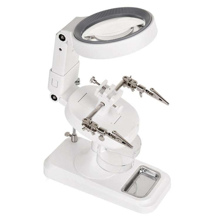 5x 10x Desktop Handheld Magnifying Glass 32 LEDs Soldering Iron Maintenance Workbench(White)