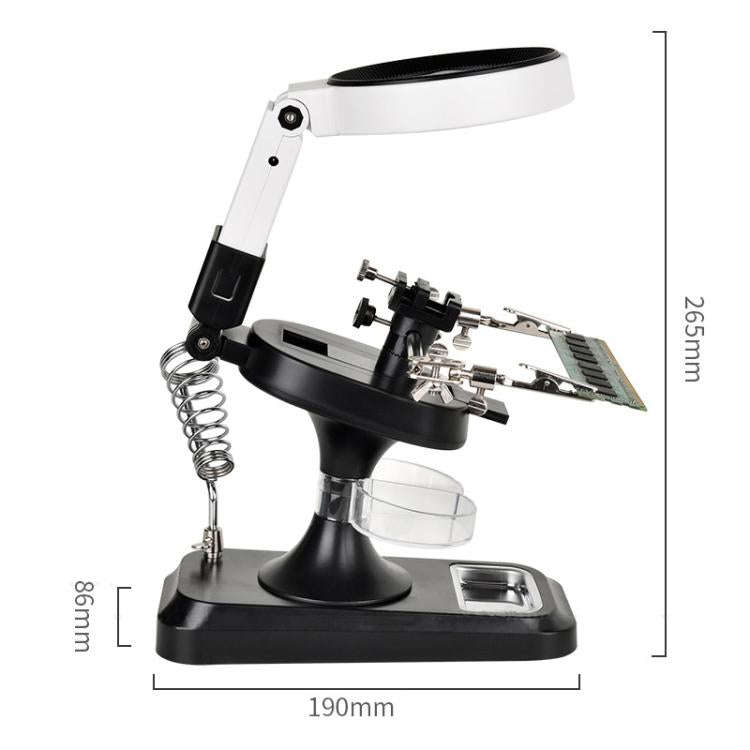 5x 10x Desktop Handheld Magnifying Glass 32 LEDs Soldering Iron Maintenance Workbench(Black)