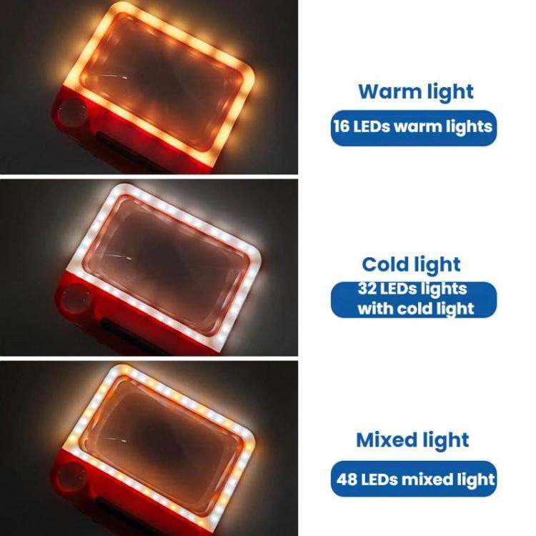 5/10X 48LEDs Magnifier 3 Colors Cold Warm Brightness Adjustment Handheld Loupe, Spec: Battery Blue