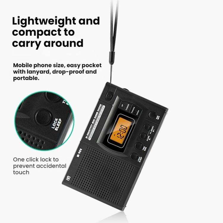 FM/AM/SW Full-Band Portable Clock LCD Clock Control Radio Player, Specifications: For US(Black)